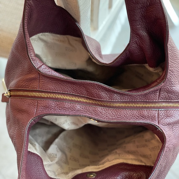 Michael Kors Fulton Wine Pebble Leather Shoulder Bag - Picture 2 of 7